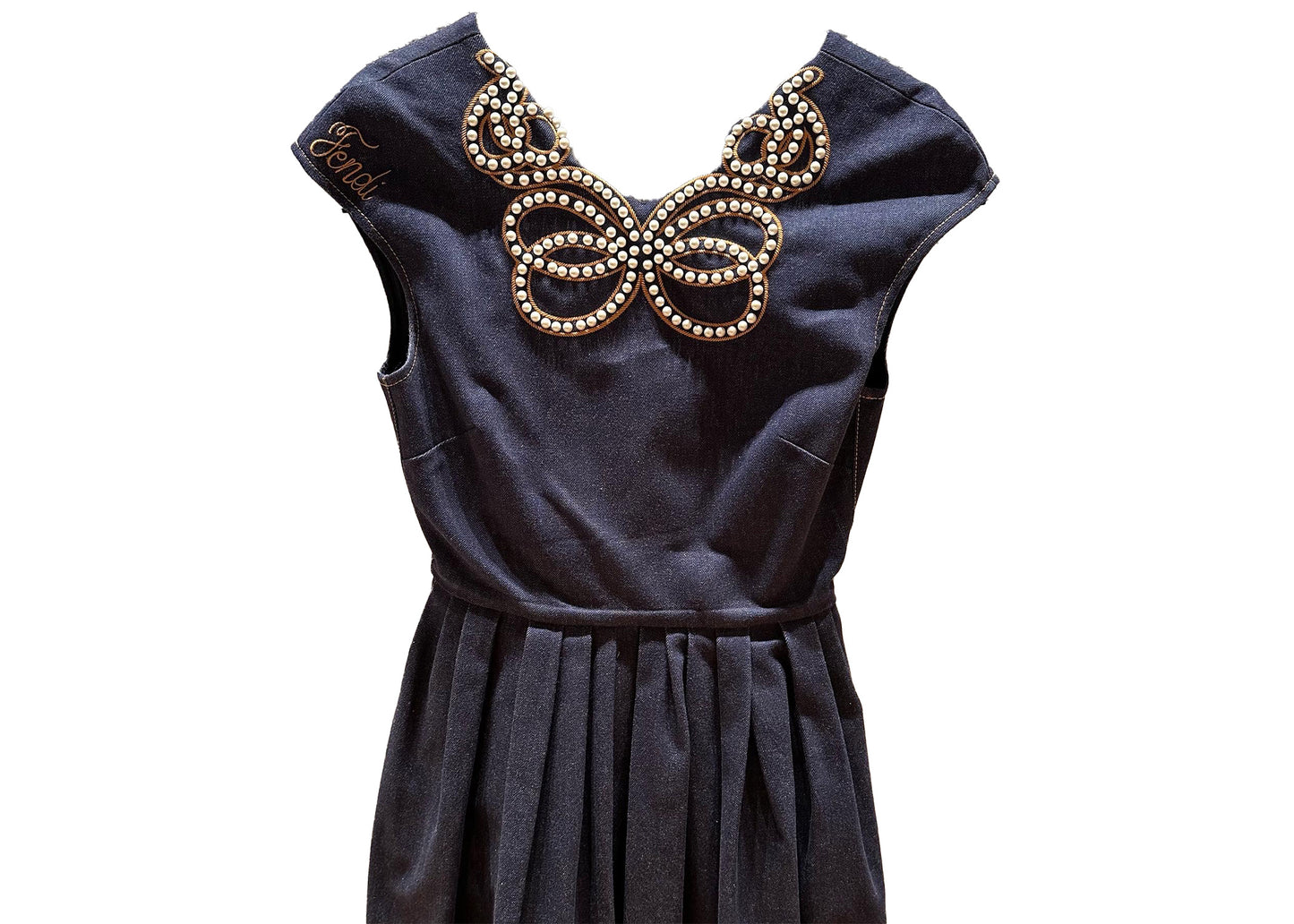 FENDI Denim Dress with Pearl Embellishments