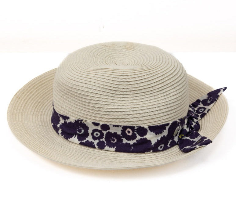 Baby DIOR Elegant White Straw Hat with Blue Flower Ribbon - Made in Italy