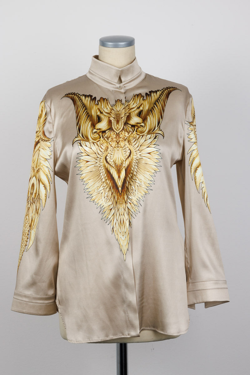 ROBERTO CAVALLI Blouse en soie graphique à ailes baroques