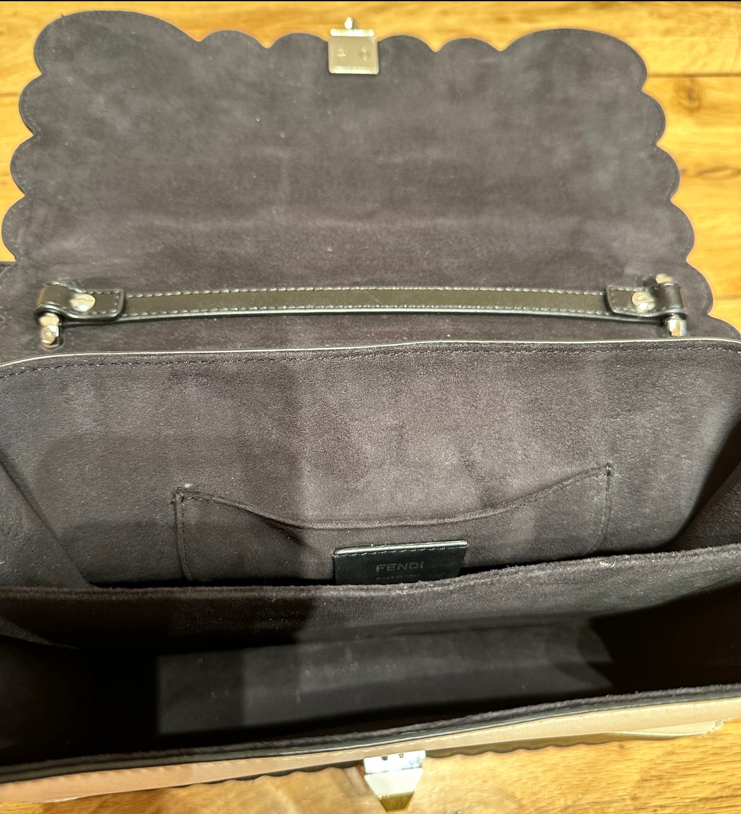 FENDI Black Leather Shoulder Bag with Pearls