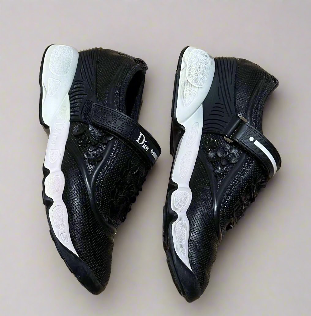 CHRISTIAN DIOR Black Fusion Low Sneakers | Leather and Rubber Trim | Size 38 | Made in Italy