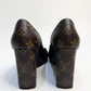 LOUIS VUITTON Black/Brown Leather and Monogram Canvas Pointed Toe Block Heel Pumps – Size 37.5 | Made in Italy