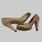 Authentic CHANEL Beige Metallic Gold Leather Cap Toe Chain Pumps IT 38.5 C Excellent Condition