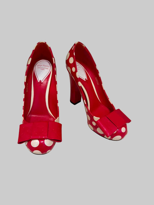Authentic Louis Vuitton x Yayoi Kusama Red Patent Leather Polka Dot Pumps EU 38 