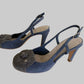 CHANEL Blue Denim Camellia Slingback Heels
