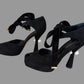 LOUIS VUITTON black suede platform pumps with sculptural pearl heel