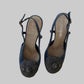 Authentic CHANEL Blue Denim Camellia Slingback Pumps with CC Logo IT 38.5 C Excellent Condition