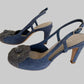 CHANEL Blue Denim Camellia Slingback Heels IT 38.5 C