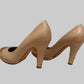 Authentic CHANEL Beige Metallic Gold Leather Cap Toe Chain Pumps IT 38.5 C Excellent Condition