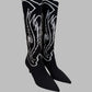 CHRISTIAN DIOR Black & White Flame Cowboy Boots – Size 38 | Luxury Designer Footwear