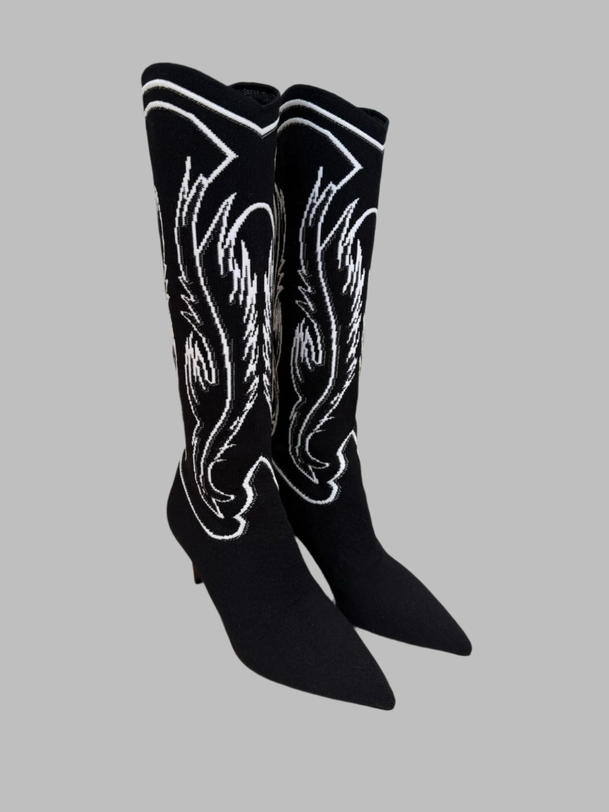 CHRISTIAN DIOR Black & White Flame Cowboy Boots – Size 38 | Luxury Designer Footwear