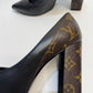 LOUIS VUITTON Black/Brown Leather and Monogram Canvas Pointed Toe Block Heel Pumps – Size 37.5 | Made in Italy