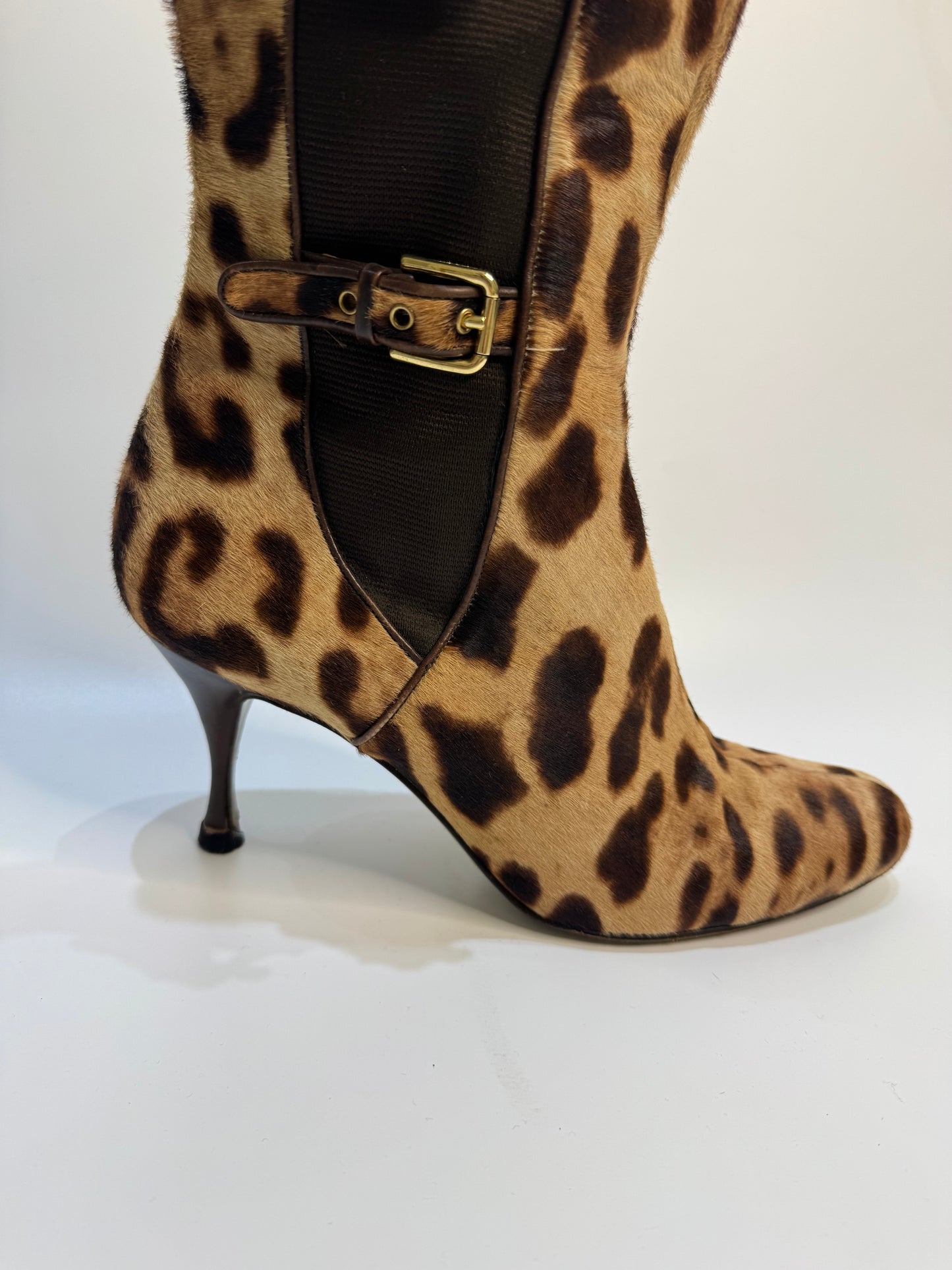 DOLCE & GABBANA Leopard Print Leather Boots - Size 41 | Made in Italy | Luxury Designer Footwear