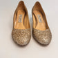 JIMMY CHOO Metallic Gold Coarse Glitter Billie Block Heel Pumps Size 38