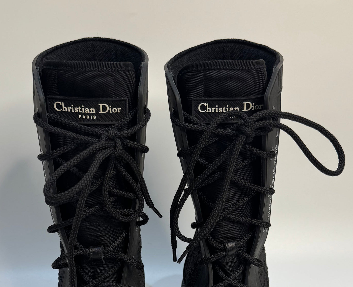 CHRISTIAN DIOR Black Lace Rubber Combat Boots - Size 38 | Excellent Condition