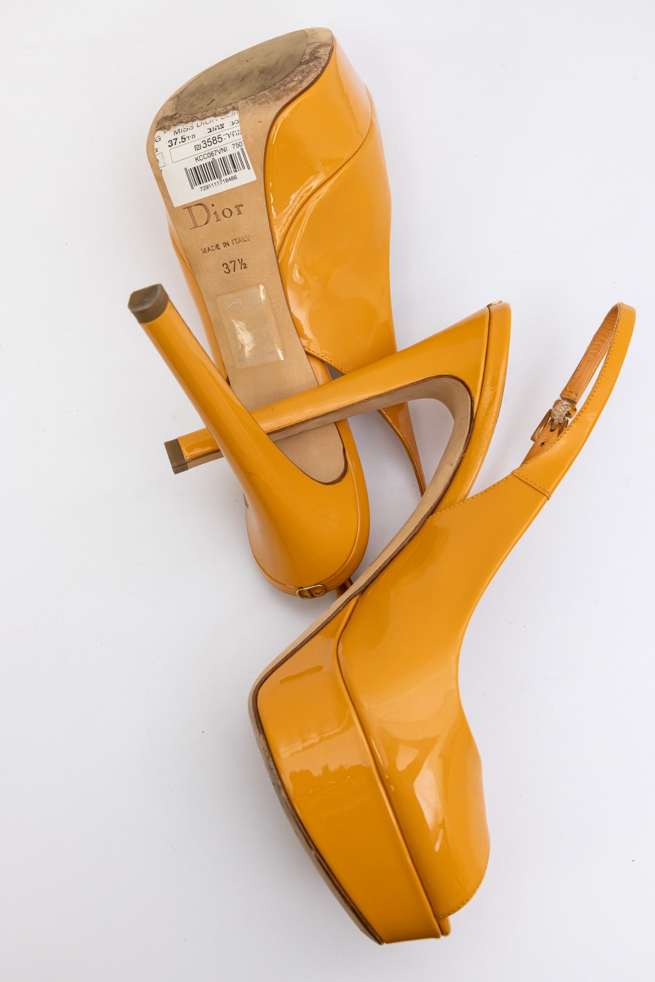 CHRISTIAN DIOR Оранжевые туфли-лодочки с ремешком на пятке и открытым носком