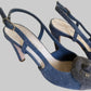 Authentic CHANEL Blue Denim Camellia Slingback Pumps with CC Logo IT 38.5 C Excellent Condition