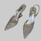 Authentic FENDI Roma Silver Crystal Slingback Pumps Sculptural Metal Heel Size IT 39 Excellent Condition