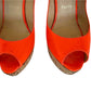 CHRISTIAN LOUBOUTIN Neon Orange Leather Une Plume Cork Wedge Platform Peep Toe Slingback Sandals Size 38