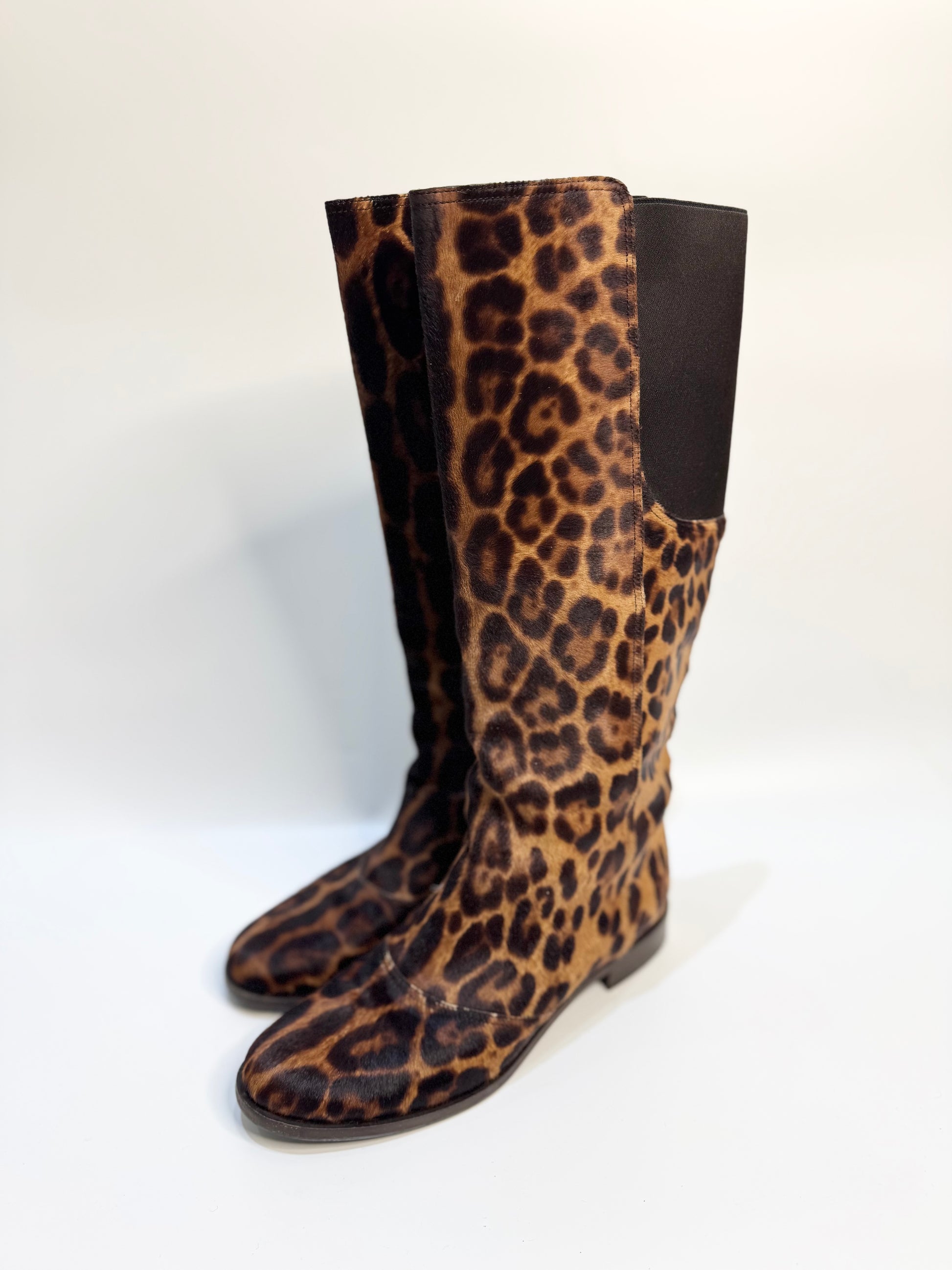 A pair of DOLCE & GABBANA leopard print calf hair knee-high boots