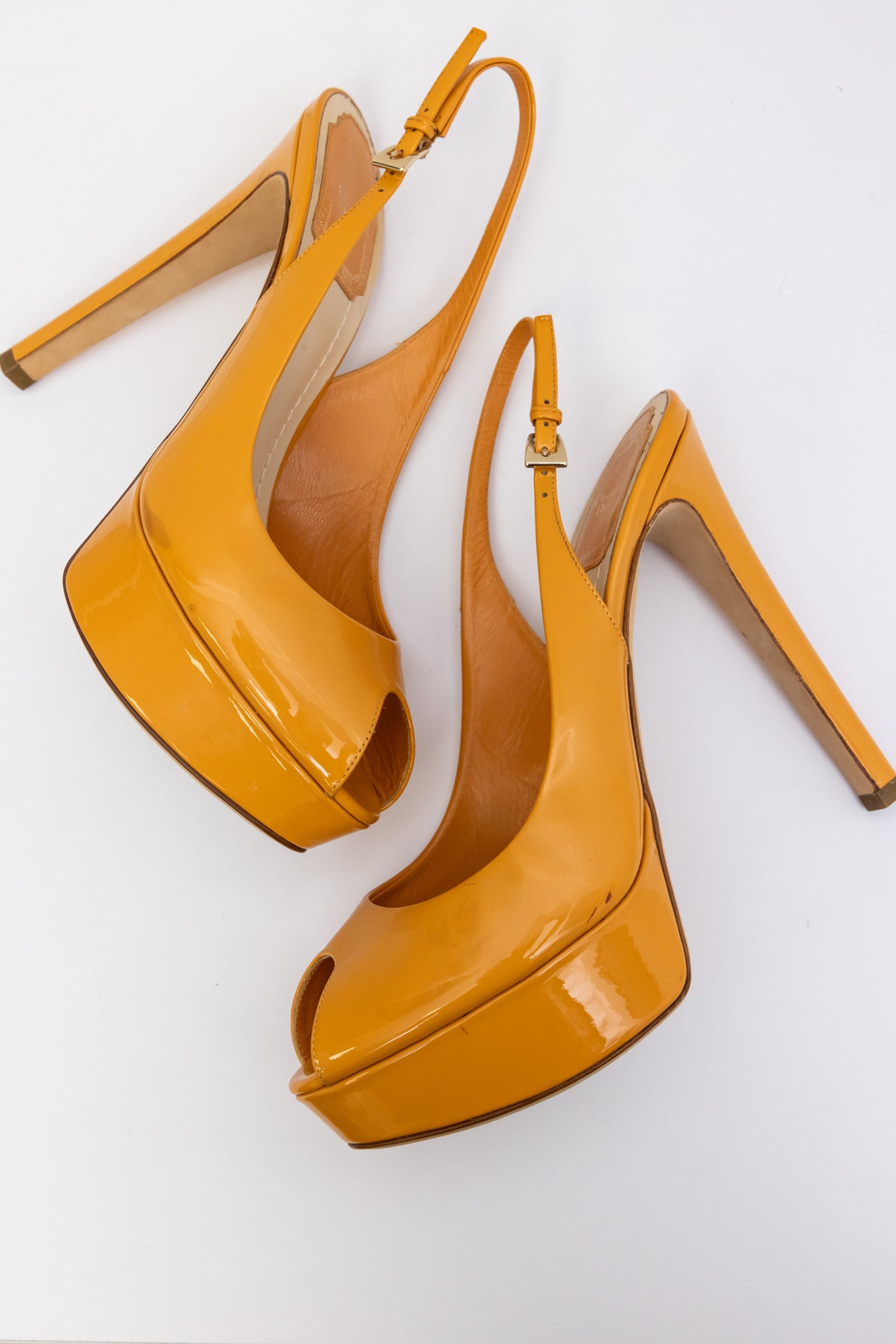 CHRISTIAN DIOR Patent Leather Orange Sling-back Pumps