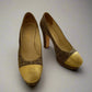 CHANEL Gold & Woven Tweed Round Toe Platform Pumps Size 37.5