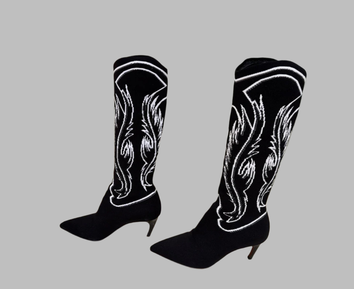 CHRISTIAN DIOR Black & White Flame Cowboy Boots – Size 38 | Luxury Designer Footwear