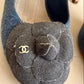 Authentic CHANEL Blue Denim Camellia Slingback Pumps with CC Logo IT 38.5 C Excellent Condition