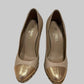 CHANEL Beige Gold Leather Cap Toe Chain Pumps Size IT 38.5 C