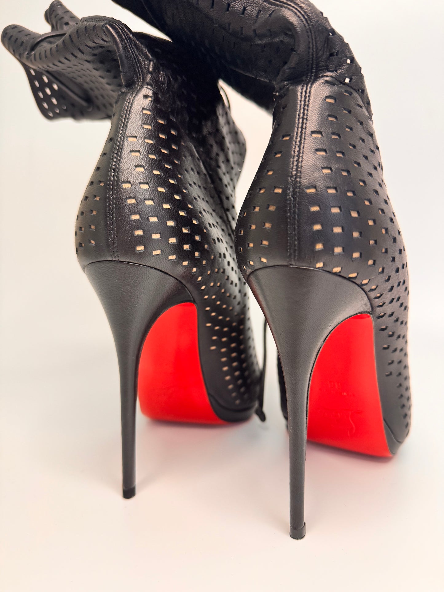 CHRISTIAN LOUBOUTIN Jennifer Perforated Black Leather Boots - New