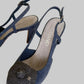 Authentic CHANEL Blue Denim Camellia Slingback Pumps with CC Logo IT 38.5 C Excellent Condition
