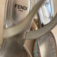 Authentic FENDI Roma Silver Crystal Slingback Pumps Sculptural Metal Heel Size IT 39 Excellent Condition