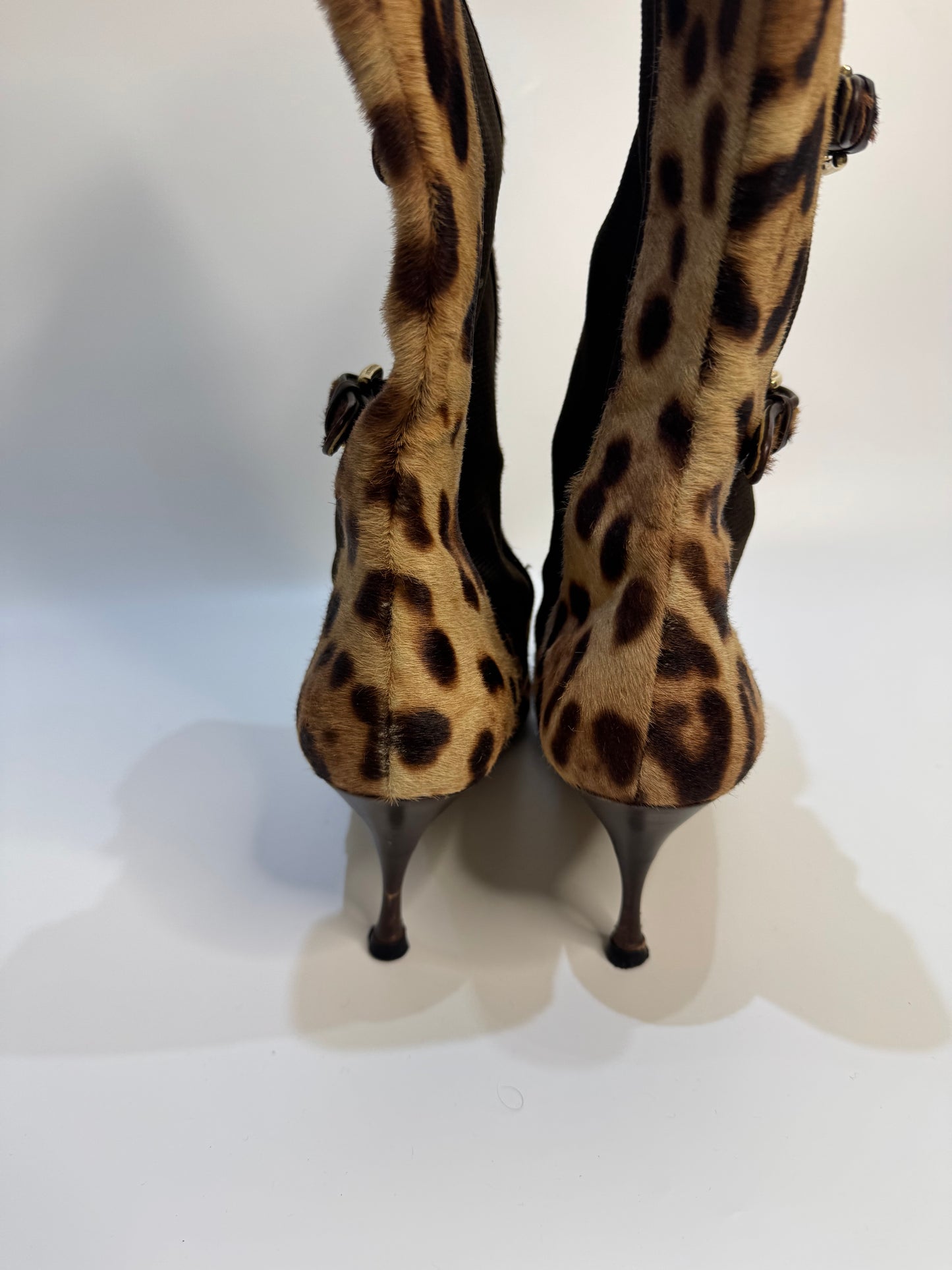 DOLCE & GABBANA Leopard Print Leather Boots - Size 41 | Made in Italy | Luxury Designer Footwear