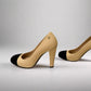 CHANEL Cap-Toe Two-Tone Pumps – Size 38C | Black Velvet & Beige Leather | Luxury Designer Shoes