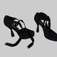 Authentic LOUIS VUITTON black suede pearl heel platform pumps with velvet ankle ties