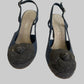 Authentic CHANEL Blue Denim Camellia Slingback Pumps with CC Logo IT 38.5 C Excellent Condition