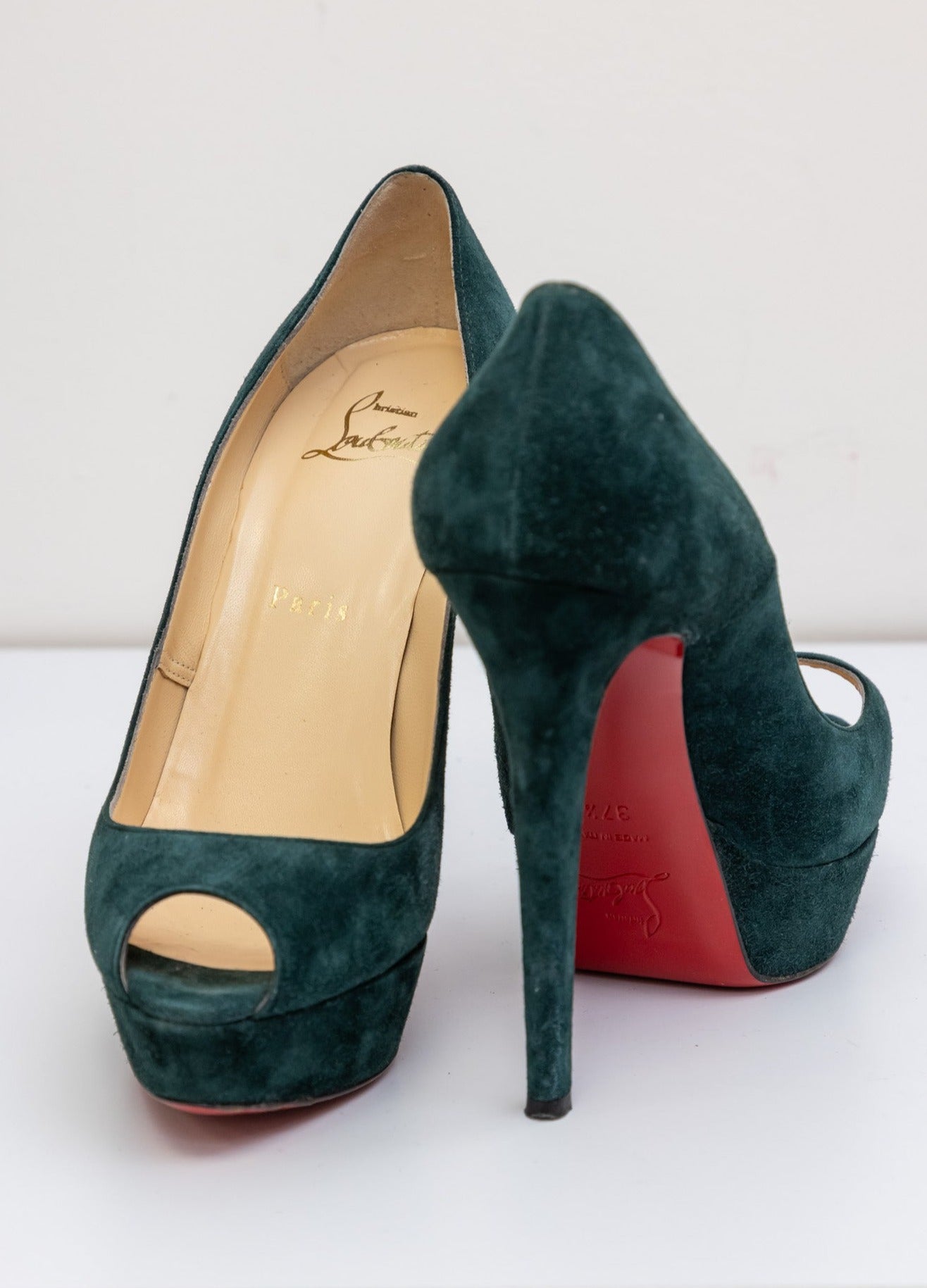 Christian Louboutin Green suede red bottom open-toed Pumps