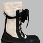 CHRISTIAN DIOR Black Leather & White Knit Lace-Up Combat Boots – Size 38 | Luxury Designer Footwear