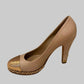 Authentic CHANEL Beige Metallic Gold Leather Cap Toe Chain Pumps IT 38.5 C Excellent Condition
