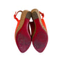 CHRISTIAN LOUBOUTIN Neon Orange Leather Une Plume Cork Wedge Platform Peep Toe Slingback Sandals Size 38