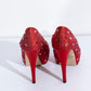 GINA Красные атласные туфли-лодочки на платформе с открытым носком, украшенные кристаллами