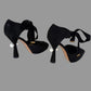 Authentic LOUIS VUITTON Black Suede Pearl Heel Platform Pumps with Velvet Ankle Ties EU 38 Made in Italy