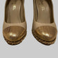 Authentic CHANEL Beige Metallic Gold Leather Cap Toe Chain Pumps IT 38.5 C Excellent Condition