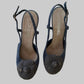 Authentic CHANEL Blue Denim Camellia Slingback Pumps with CC Logo IT 38.5 C Excellent Condition