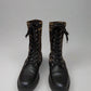 Luxury FENDI Black Leather Combat Boots with Chunky Sole and Knit Stretch Fabric Cuff – Size 37.5