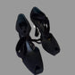 Authentic LOUIS VUITTON Black Suede Pearl Heel Platform Pumps with Velvet Ankle Ties EU 38 Made in Italy