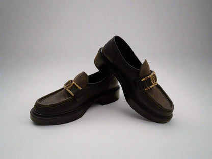 Louis Vuitton Monogram Loafers Size 38 – Black Leather and Monogram Canvas, Gold-Tone Hardware, Made in Italy