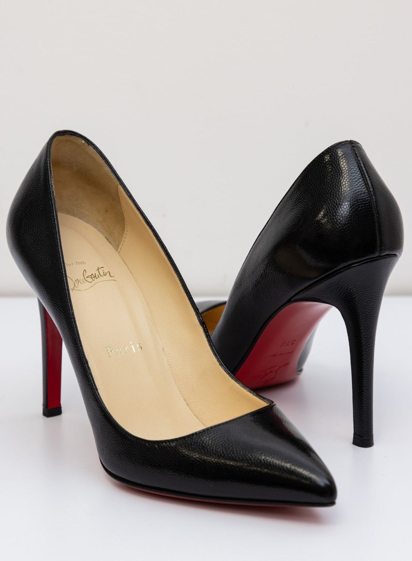 CHRISTIAN LOUBOUTIN Kate 100 Point-Toe Leather Pumps | Black | Very Good Condition | Made in Italy