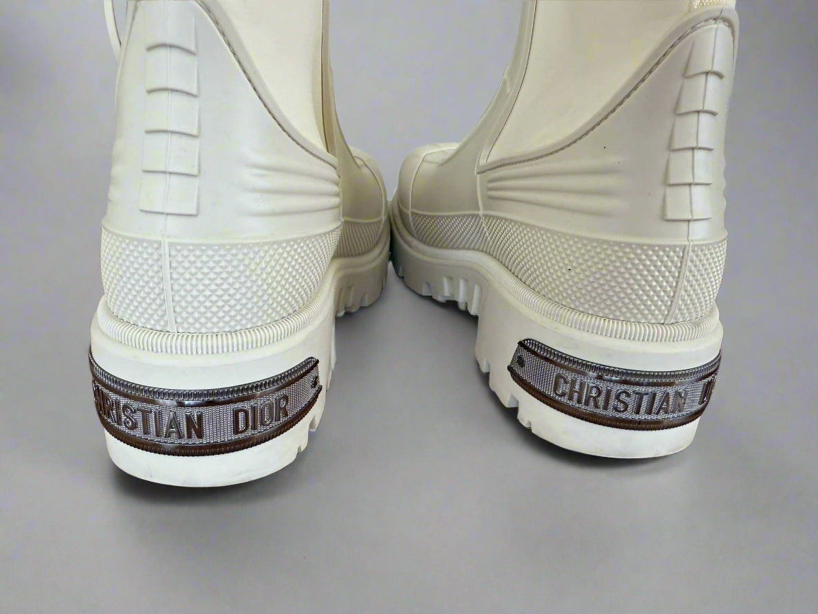 CHRISTIAN DIOR White Genesis Ankle Rubber Boots – Size 37, Modern Luxury