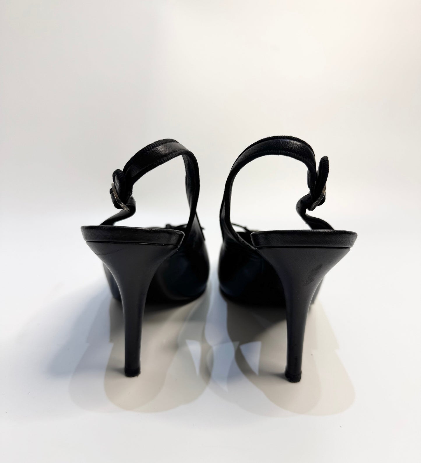 CHANEL Black Leather Slingback Heels – Size 38 | Luxury Designer Shoes | Made in Italy